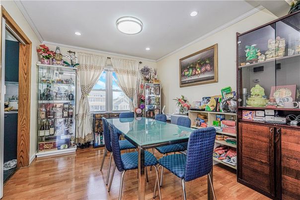 Dining room, Interior, Recessed Lighting, Wood Texture Flooring