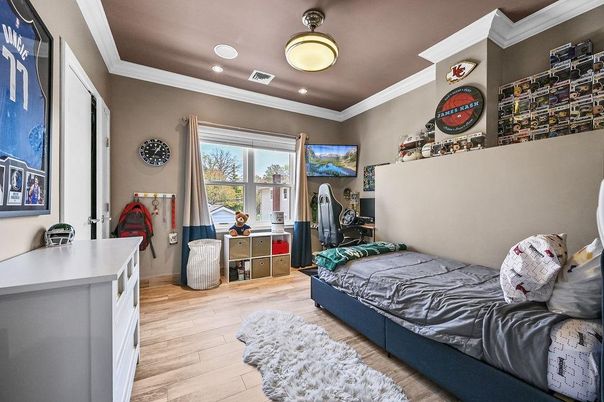 Bedroom, Interior, Recessed Lighting, Wood Texture Flooring