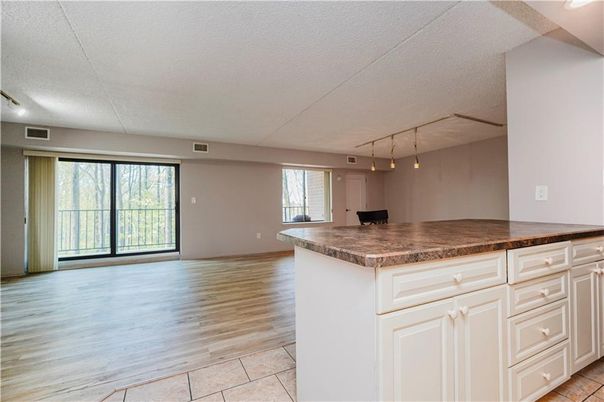 Empty room, Interior, Kitchen, Pendant Lights, Wood Texture Flooring