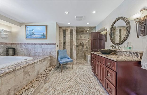 Bathroom, Dual Sink Vanities, Glass Shower, Interior, Recessed Lighting