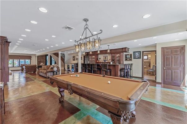 Billiard Table, Chandelier, Game Room, Interior, Pendant Lights, Recessed Lighting