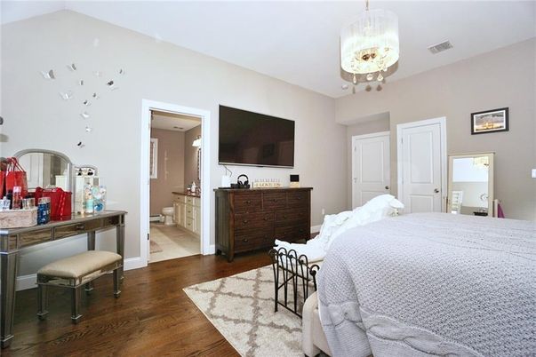 Bedroom, Chandelier, Interior, Wood Texture Flooring