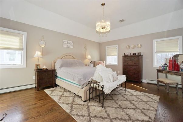 Bedroom, Chandelier, Interior, Wood Texture Flooring