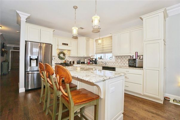 Interior, Kitchen, Pendant Lights, Stainless Steel Appliances, Wood Texture Flooring