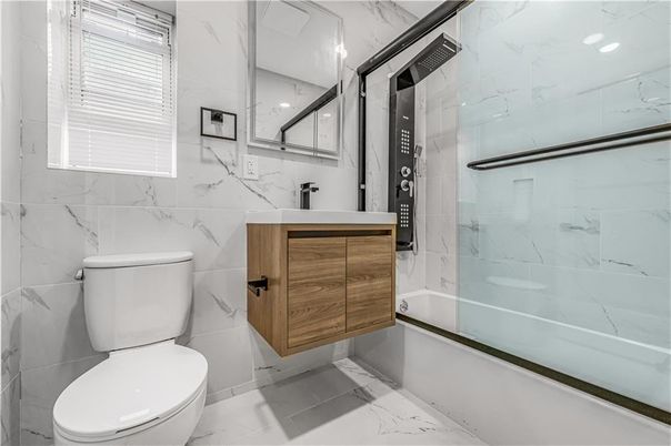 Bathroom, Glass Shower, Interior, Marble, Marble Walls, Recessed Lighting