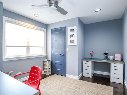 Home Office, Interior, Recessed Lighting, Wood Texture Flooring