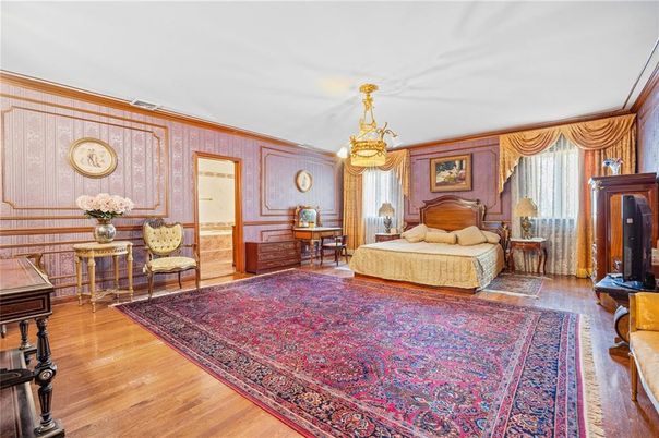 Bedroom, Chandelier, Interior, Wood Texture Flooring