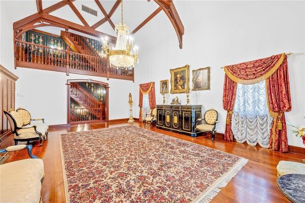 Chandelier, Interior, Wooden Beams, Wood Texture Flooring