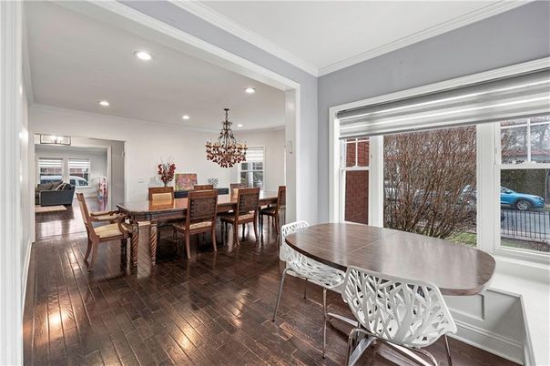 Chandelier, Dining room, Interior, Recessed Lighting, Wood Texture Flooring