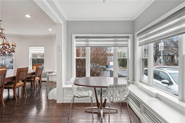 Dining room, Interior, Recessed Lighting, Wood Texture Flooring