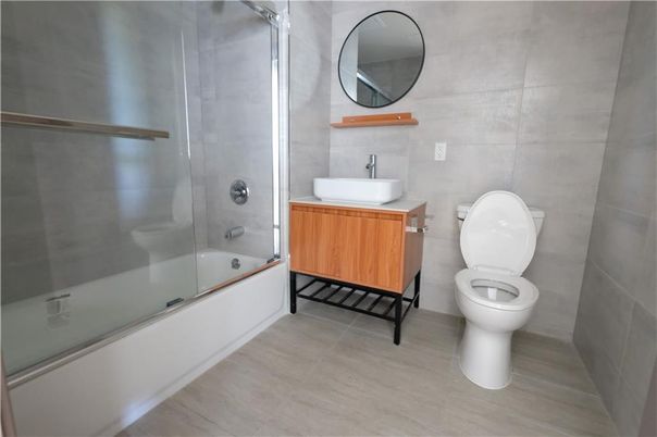 Bathroom, Glass Shower, Interior, Wood Texture Flooring