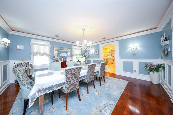 Chandelier, Dining room, Interior, Wood Texture Flooring