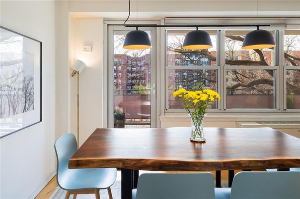 Dining room, Interior, Pendant Lights, Wood Texture Flooring