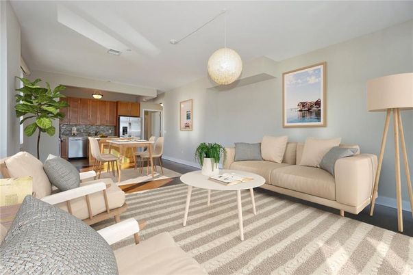 Dining room, Interior, Kitchen, Living room, Pendant Lights, Stainless Steel Appliances, Wood Texture Flooring