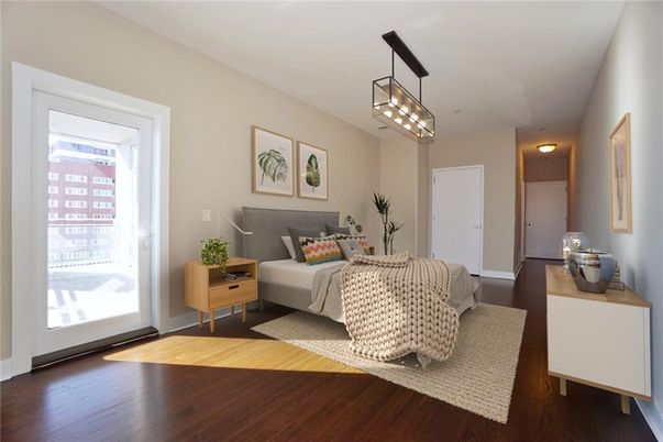 Bedroom, Interior, Pendant Lights, Wood Texture Flooring
