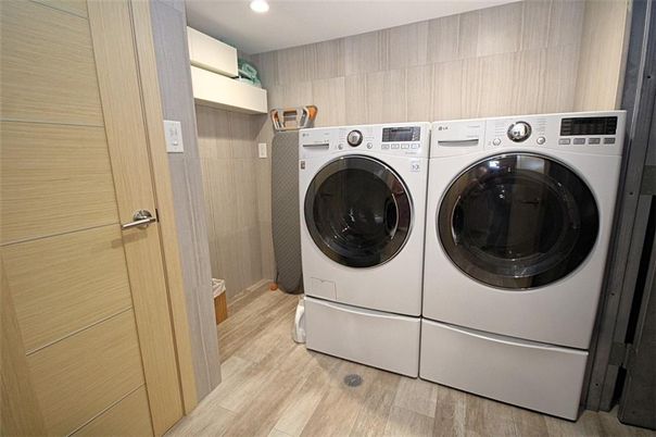Interior, Recessed Lighting, Utility Closets, Washer, Wood Texture Flooring