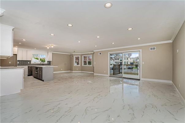 Empty room, Interior, Kitchen, Marble, Recessed Lighting