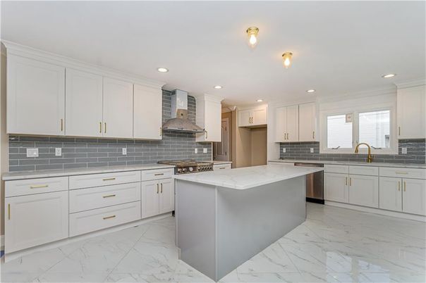 Interior, Kitchen, Marble, Recessed Lighting, Stainless Steel Appliances