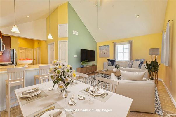 Dining room, Interior, Kitchen, Living room, Pendant Lights, Recessed Lighting, Wood Texture Flooring