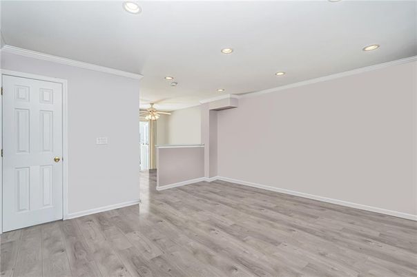Empty room, Interior, Recessed Lighting, Wood Texture Flooring