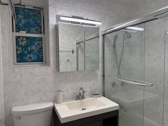 Bathroom, Glass Shower, Interior, Marble Walls