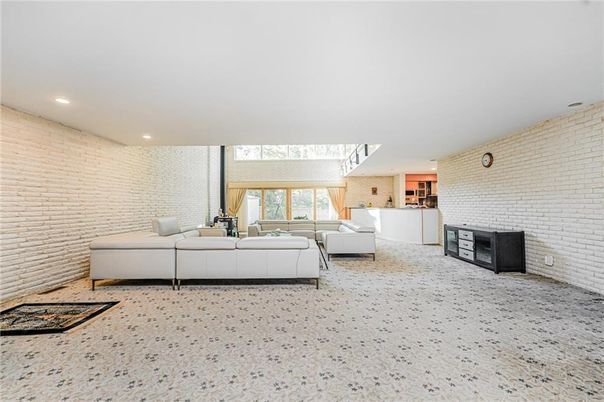 Interior, Living room, Recessed Lighting, Stone Walls