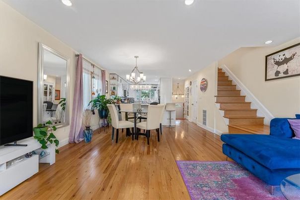 Chandelier, Dining room, Interior, Recessed Lighting, Wood Texture Flooring
