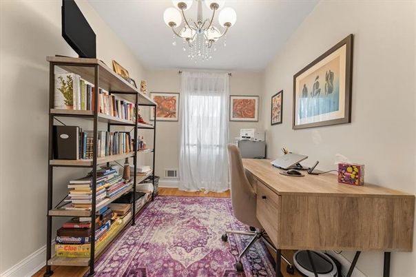 Chandelier, Home Office, Interior, Wood Texture Flooring