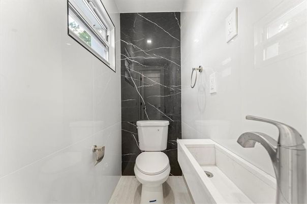 Bathroom, Interior, Marble Walls, Wood Texture Flooring