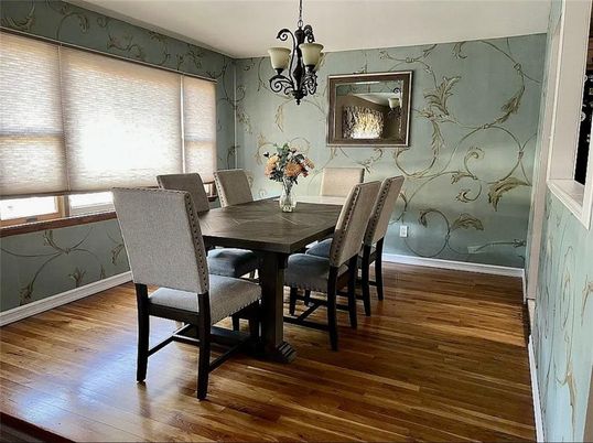 Chandelier, Dining room, Interior, Wood Texture Flooring