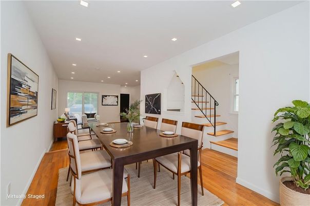Dining room, Interior, Recessed Lighting, Wood Texture Flooring