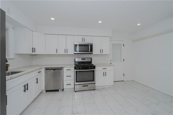 Interior, Kitchen, Marble, Recessed Lighting, Stainless Steel Appliances