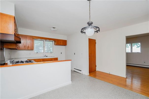 Empty room, Interior, Kitchen, Pendant Lights, Wood Texture Flooring