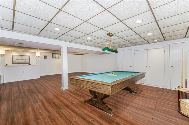 Billiard Table, Game Room, Interior, Recessed Lighting, Wood Texture Flooring