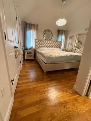Bedroom, Interior, Pendant Lights, Wood Texture Flooring