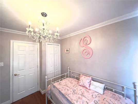 Bedroom, Chandelier, Interior, Wood Texture Flooring