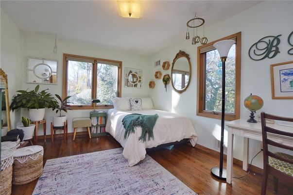 Bedroom, Interior, Pendant Lights, Wood Texture Flooring