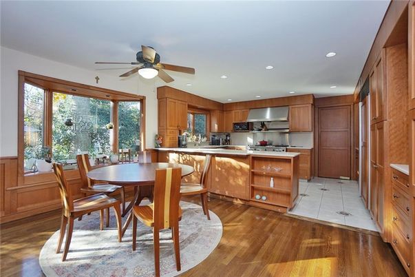 Dining room, Interior, Kitchen, Recessed Lighting, Stainless Steel Appliances, Wood Texture Flooring
