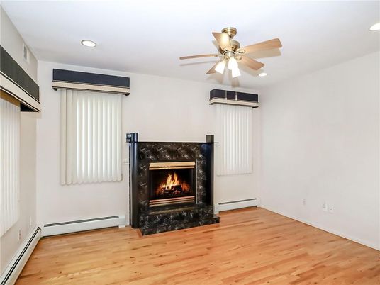 Empty room, Fireplace, Interior, Recessed Lighting, Wood Texture Flooring