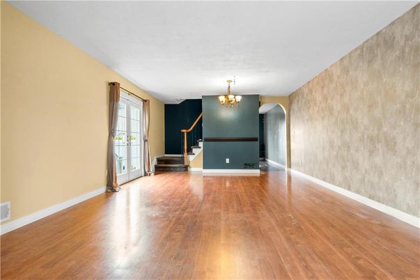 Chandelier, Empty room, Fireplace, Interior, Wood Texture Flooring
