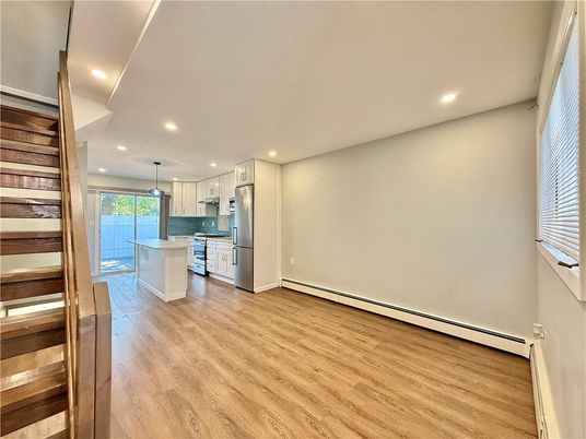 Interior, Kitchen, Pendant Lights, Recessed Lighting, Wood Texture Flooring