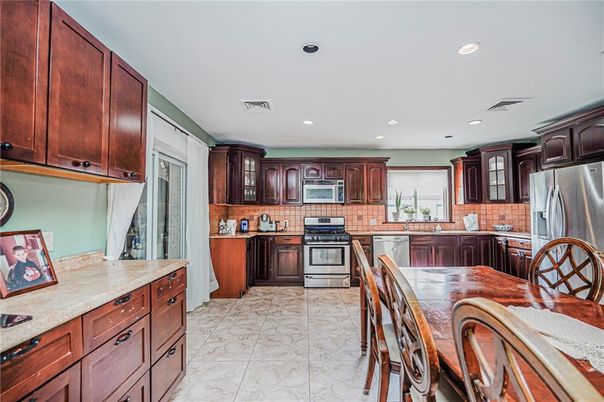 Interior, Kitchen, Marble, Recessed Lighting, Stainless Steel Appliances