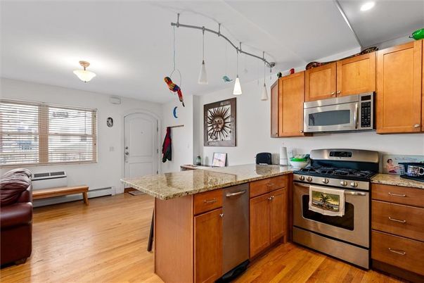 Interior, Kitchen, Pendant Lights, Stainless Steel Appliances, Wood Texture Flooring
