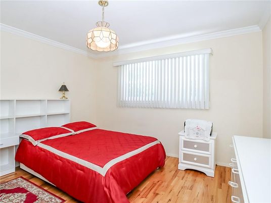 Bedroom, Interior, Pendant Lights, Wood Texture Flooring