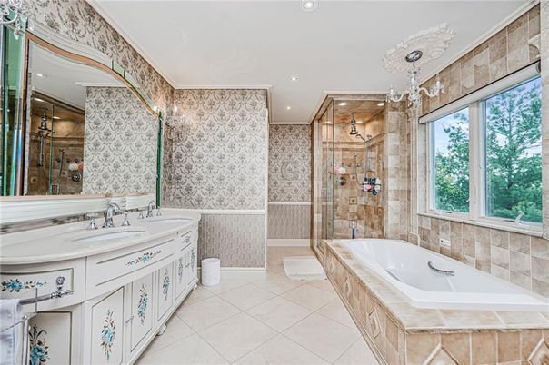 Bathroom, Dual Sink Vanities, Glass Shower, Interior, Recessed Lighting