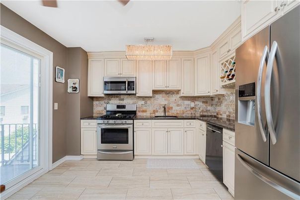 Chandelier, Interior, Kitchen, Stainless Steel Appliances