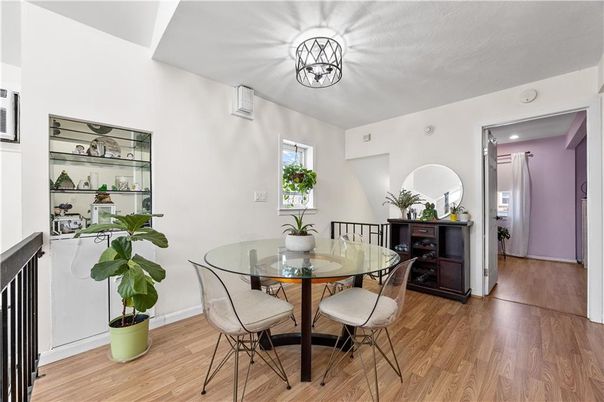 Dining room, Interior, Recessed Lighting, Wood Texture Flooring