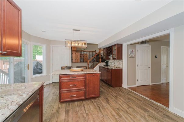 Interior, Kitchen, Pendant Lights, Wood Texture Flooring
