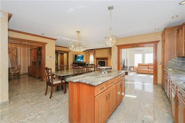 Chandelier, Dining room, Fireplace, Interior, Kitchen, Living room, Recessed Lighting