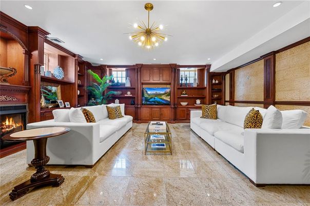 Fireplace, Interior, Living room, Pendant Lights, Recessed Lighting, Wooden Walls